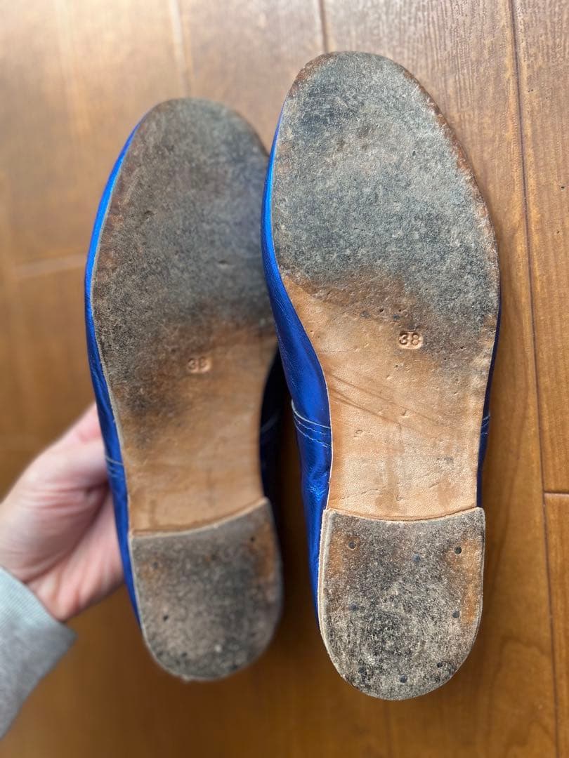 ポルセリ　38 青いリボン付きバレエシューズ