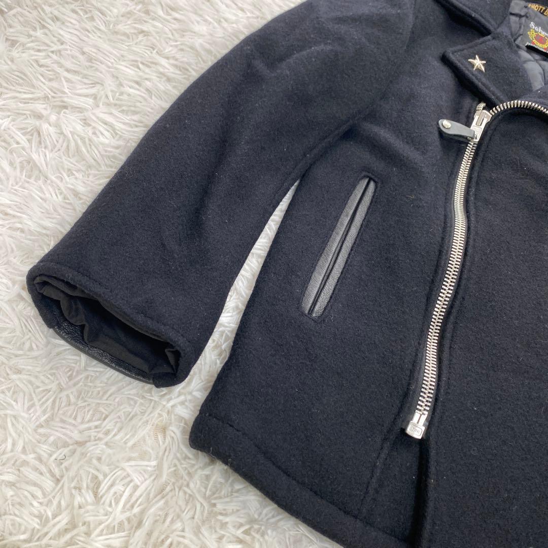 SCHOTT ライダース 裏地キルティング　Pコート　ブラック　スタッズ　星