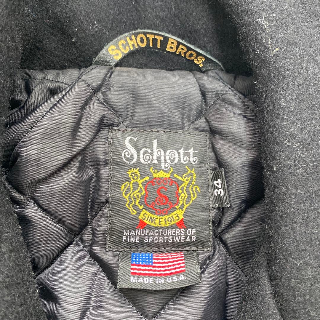 SCHOTT ライダース 裏地キルティング　Pコート　ブラック　スタッズ　星