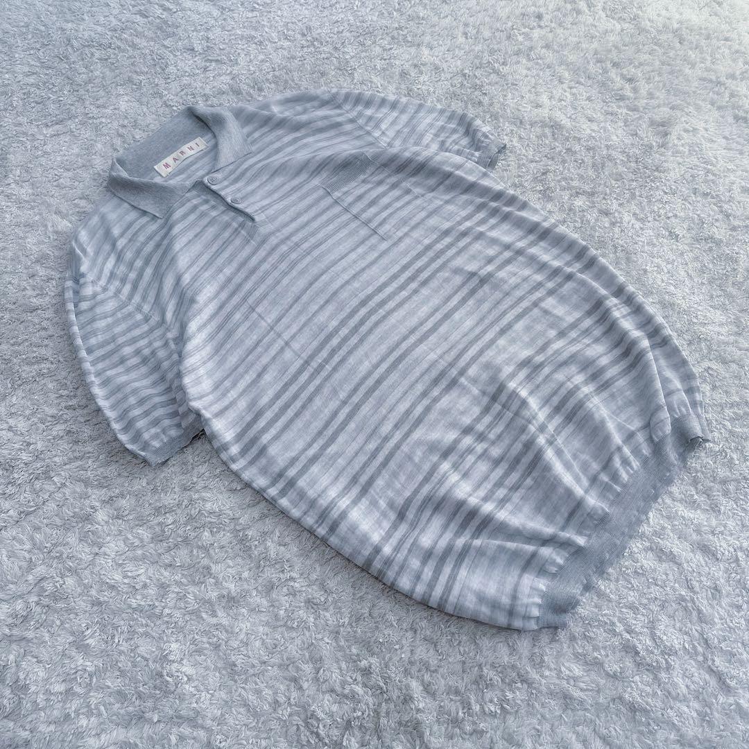 完売品【希少サイズ“52”】マルニ／コットン100%×ボーダー柄／ポロシャツ