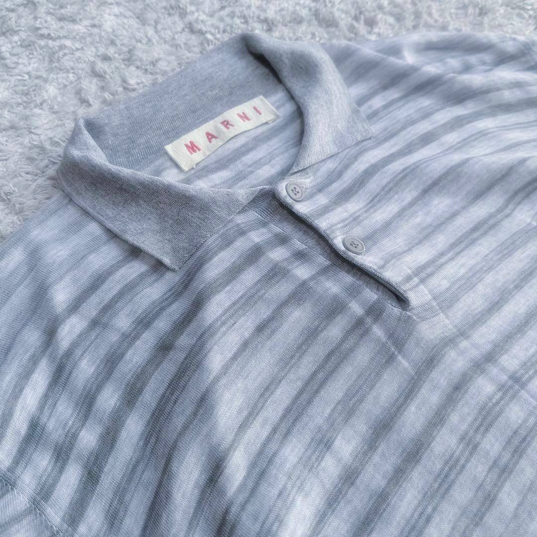 完売品【希少サイズ“52”】マルニ／コットン100%×ボーダー柄／ポロシャツ
