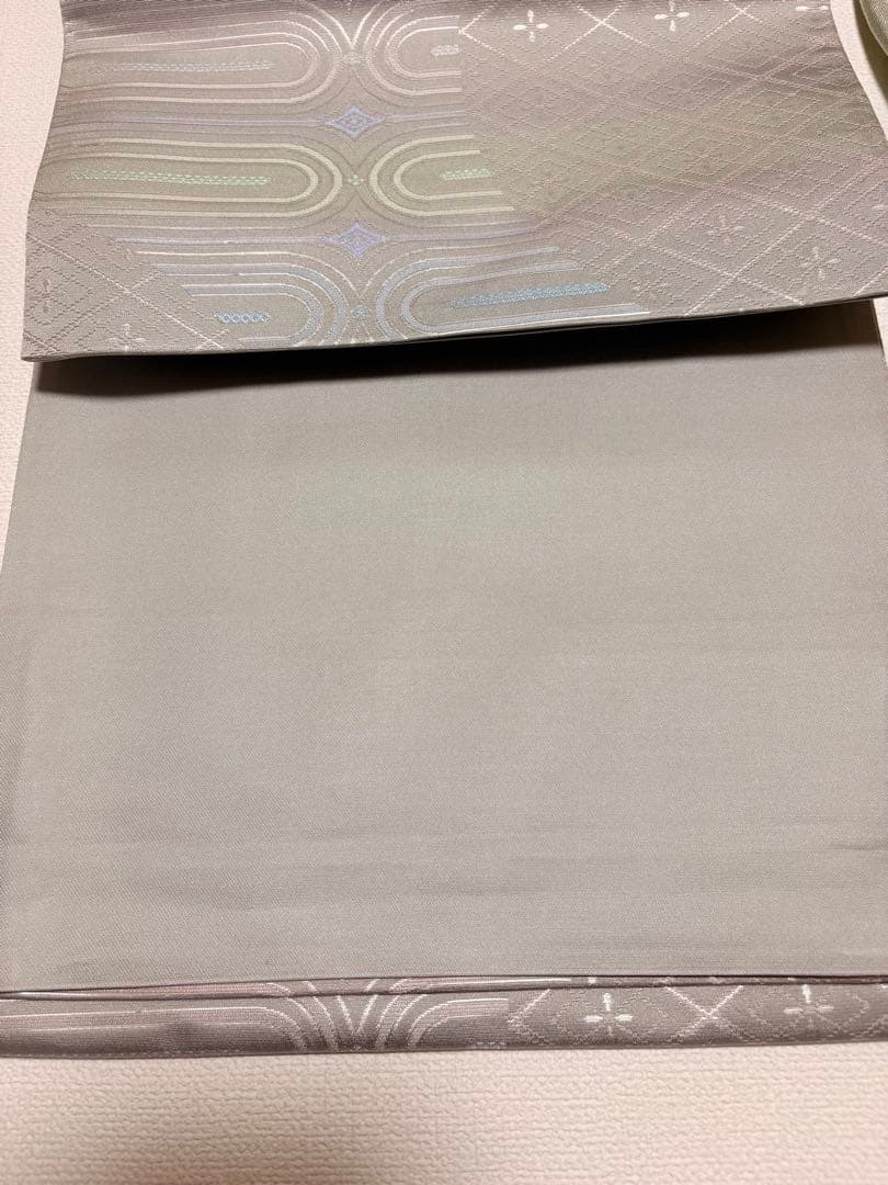 (週末値引き)グレー系 幾何学模様 西陣織袋帯 帯締め帯揚げのおまけ付き