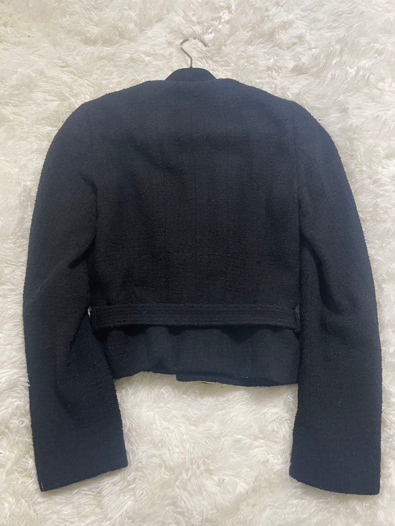 CHANEL ジャケット　ココマーク　ベルト・マフラー付き　ノーカラー　ツイード