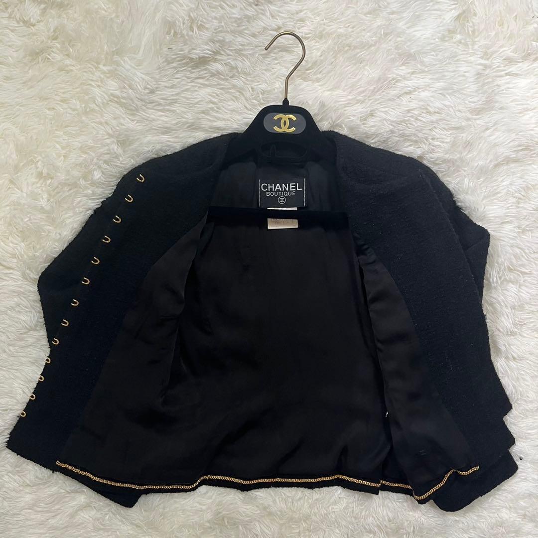 CHANEL ジャケット　ココマーク　ベルト・マフラー付き　ノーカラー　ツイード