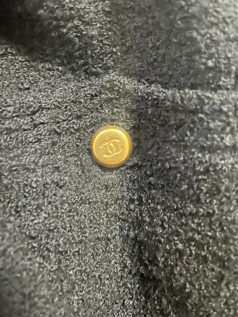CHANEL ジャケット　ココマーク　ベルト・マフラー付き　ノーカラー　ツイード