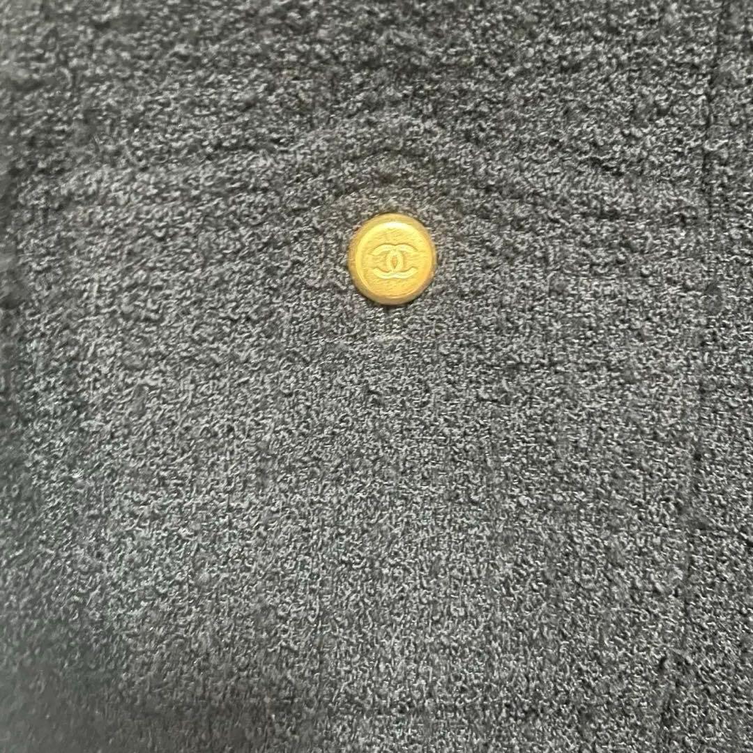 CHANEL ジャケット　ココマーク　ベルト・マフラー付き　ノーカラー　ツイード