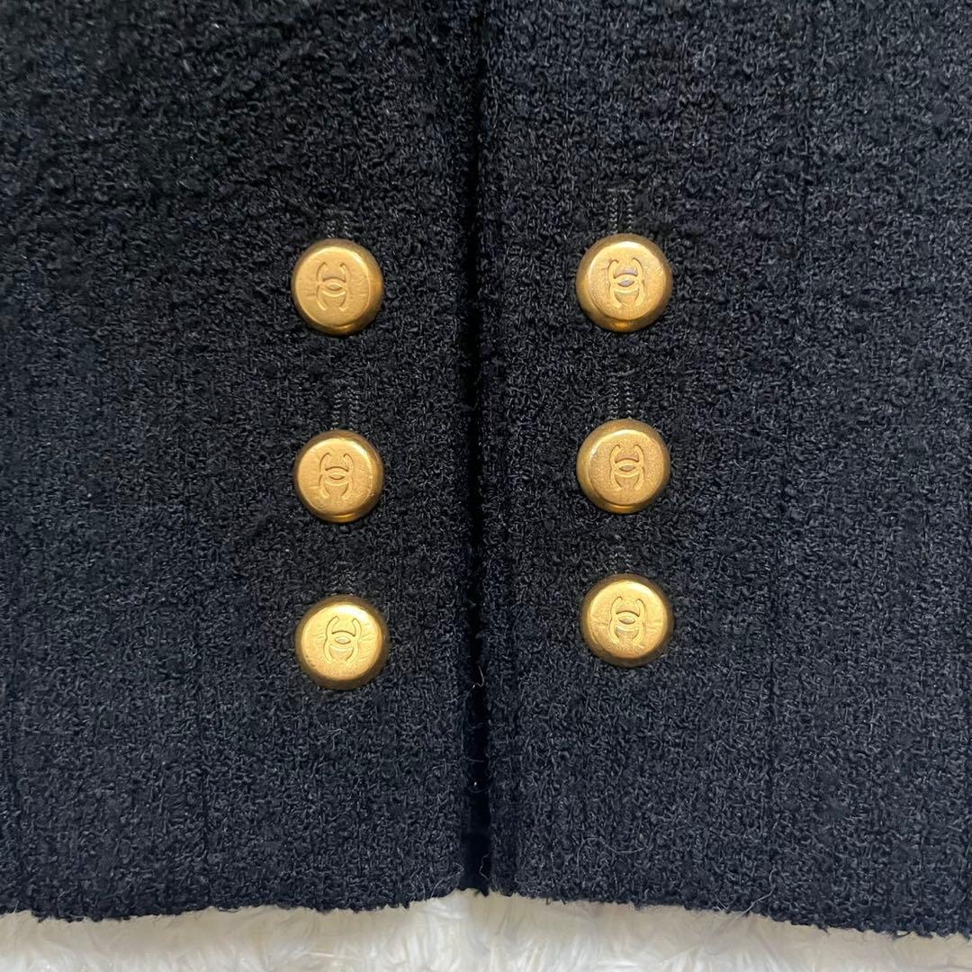 CHANEL ジャケット　ココマーク　ベルト・マフラー付き　ノーカラー　ツイード