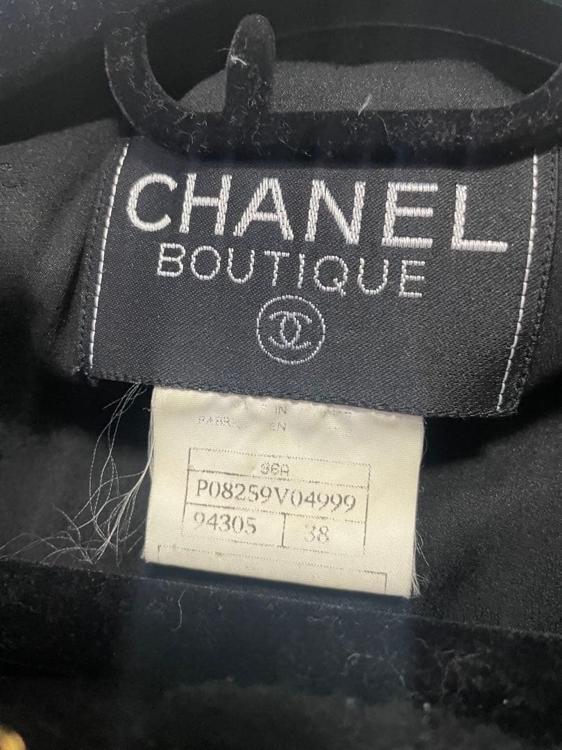 CHANEL ジャケット　ココマーク　ベルト・マフラー付き　ノーカラー　ツイード