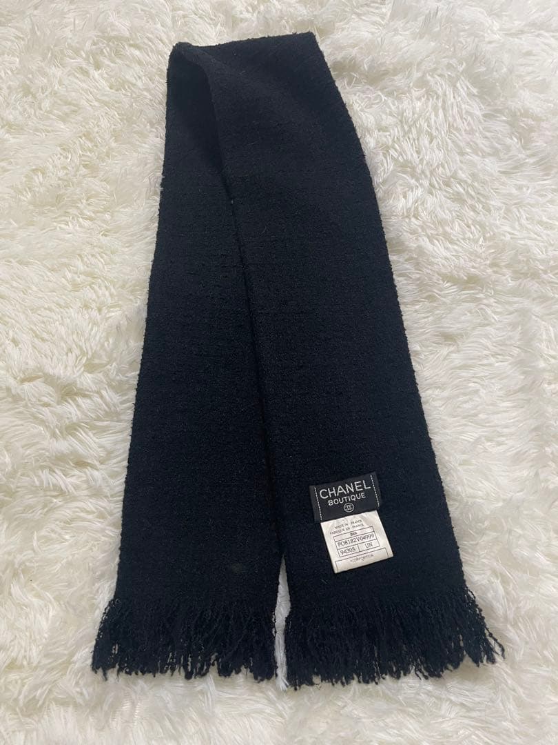 CHANEL ジャケット　ココマーク　ベルト・マフラー付き　ノーカラー　ツイード