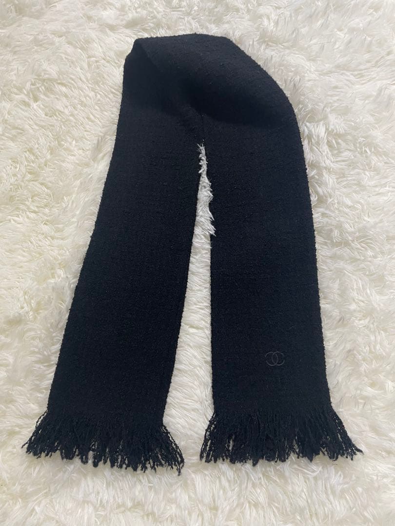 CHANEL ジャケット　ココマーク　ベルト・マフラー付き　ノーカラー　ツイード