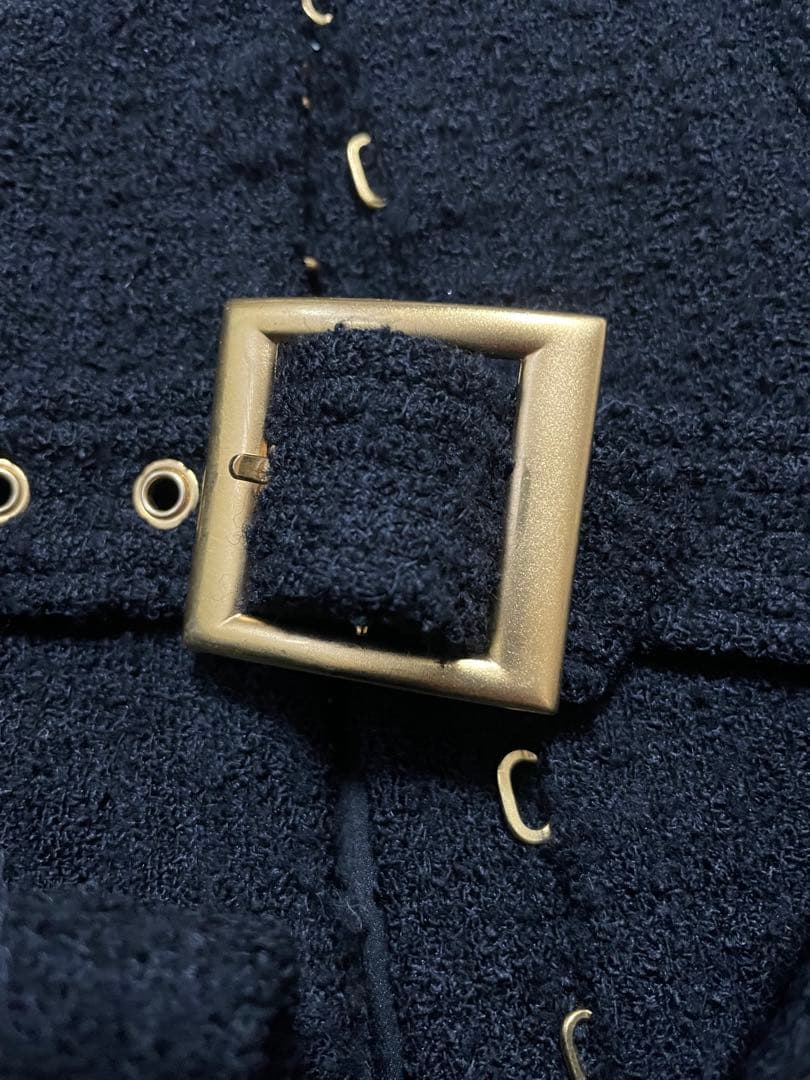 CHANEL ジャケット　ココマーク　ベルト・マフラー付き　ノーカラー　ツイード