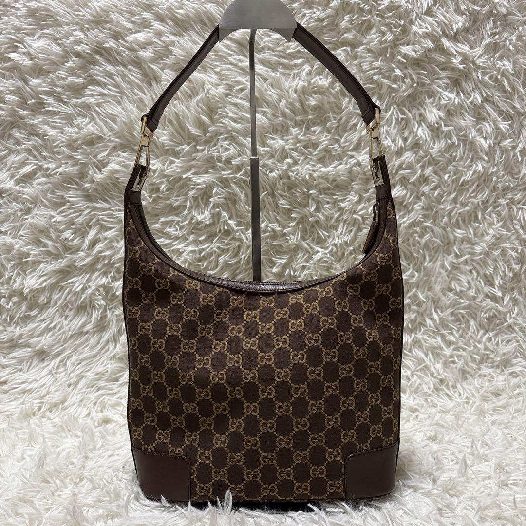 GUCCI ワンショルダーバッグ　GG柄　キャンバス×レザー　ハーフムーン