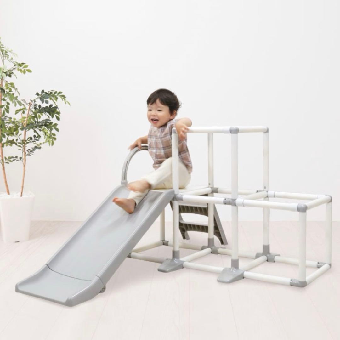 ジャングルジム 滑り台 折りたたみ グレー コンパクト わんぱくスライダージム