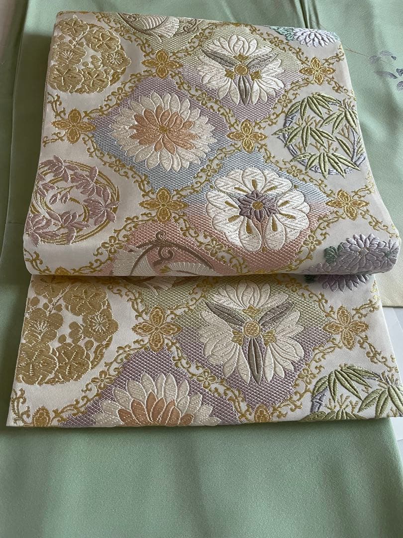 【美品】西陣 丸勇風雅 花紋 六通袋帯440cm 31cm