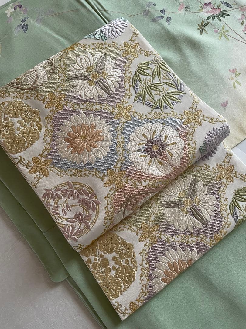 【美品】西陣 丸勇風雅 花紋 六通袋帯440cm 31cm