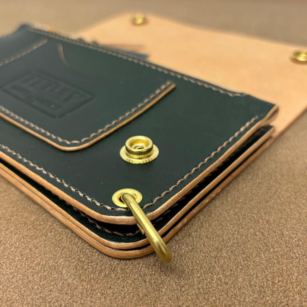 ホースハイド　トラッカーウォレット　グリーン　茶心　3層　alps
