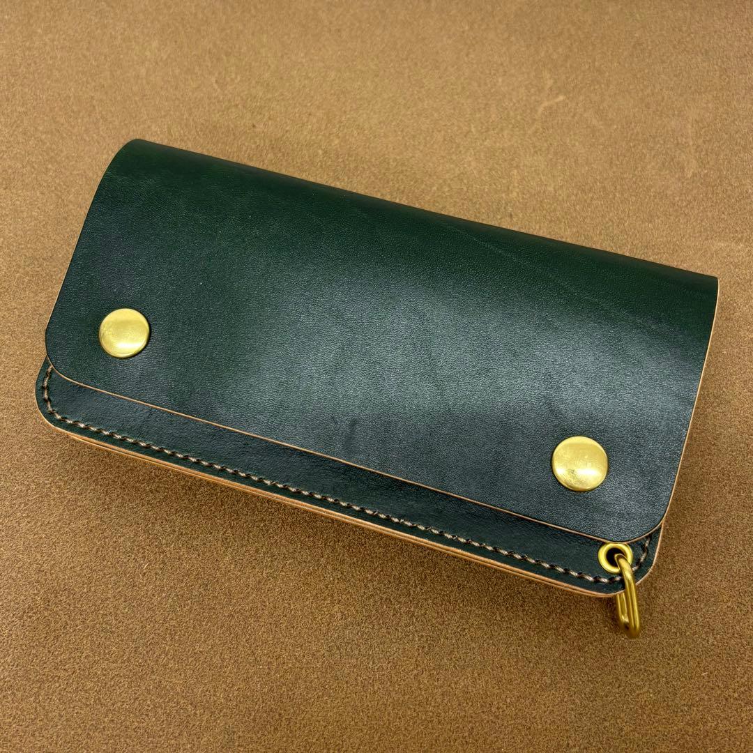 ホースハイド　トラッカーウォレット　グリーン　茶心　3層　alps