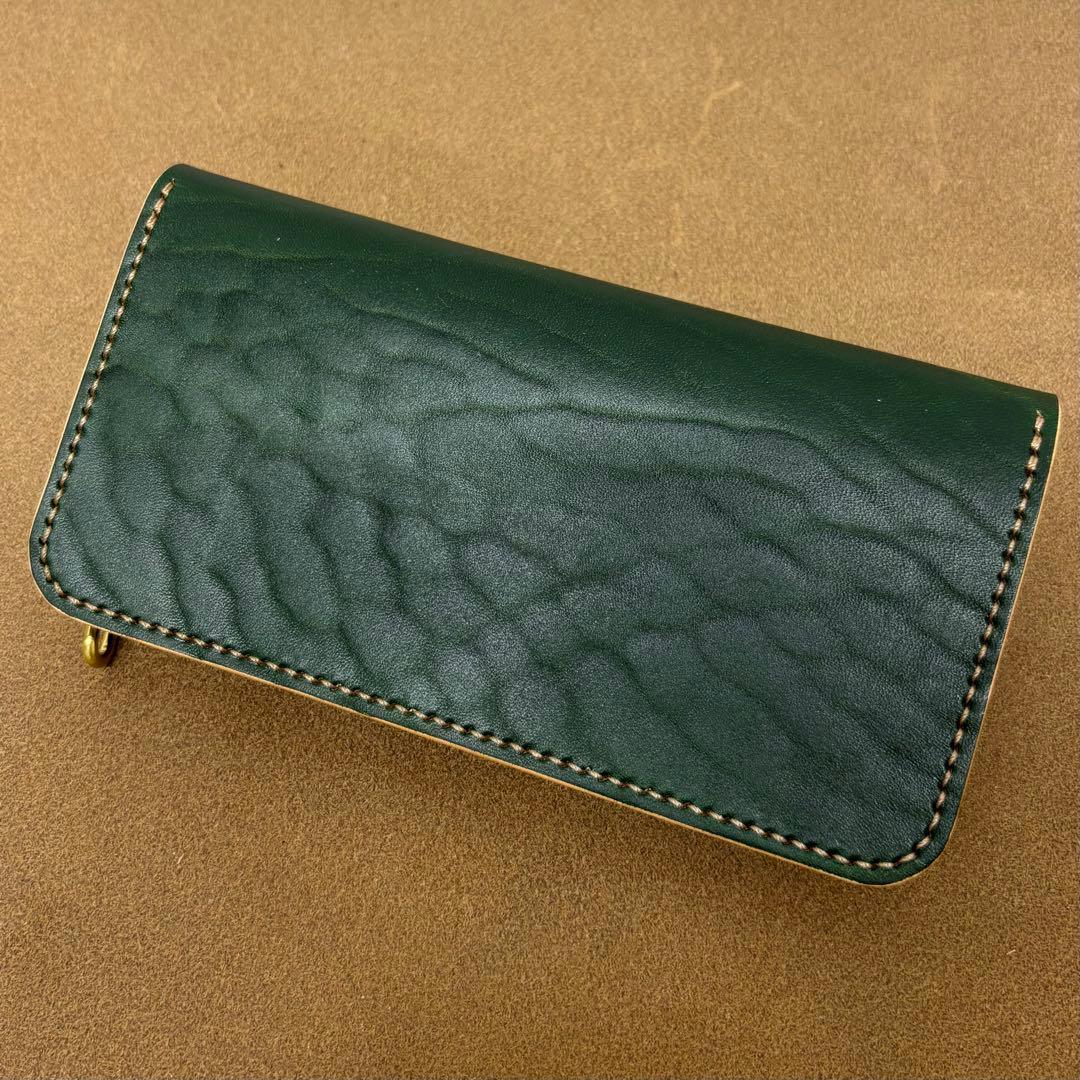 ホースハイド　トラッカーウォレット　グリーン　茶心　3層　alps