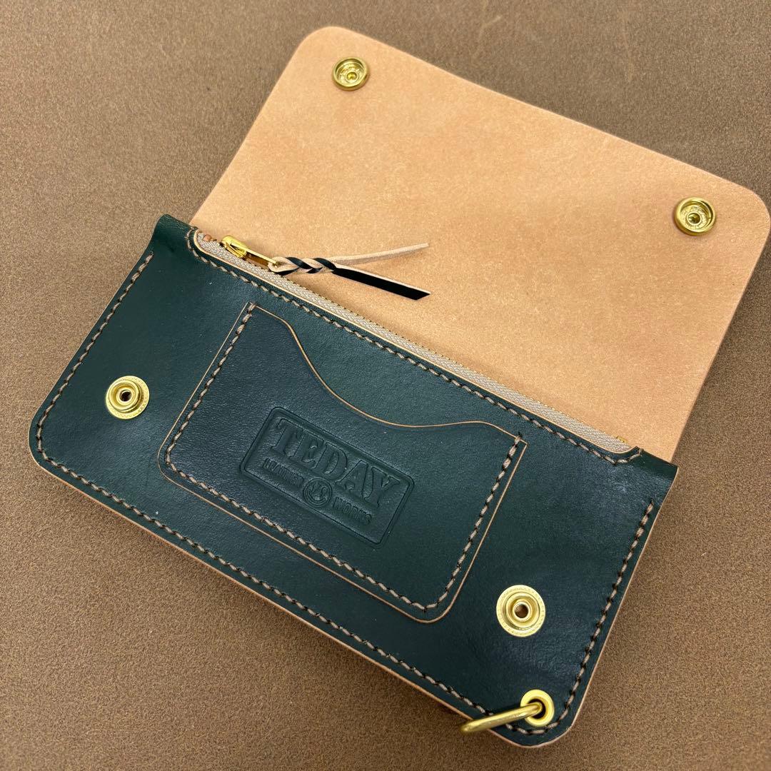 ホースハイド　トラッカーウォレット　グリーン　茶心　3層　alps