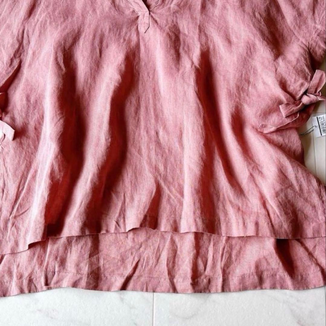 タグ付き未使用*23区 リネン ブルーオーバーシャツ ウエストリボン ピンク