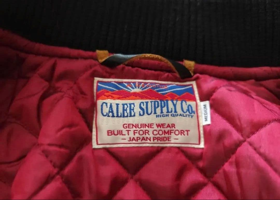 Calee キャリー Wool スタジャン M 黒 インナーキルティング 本革