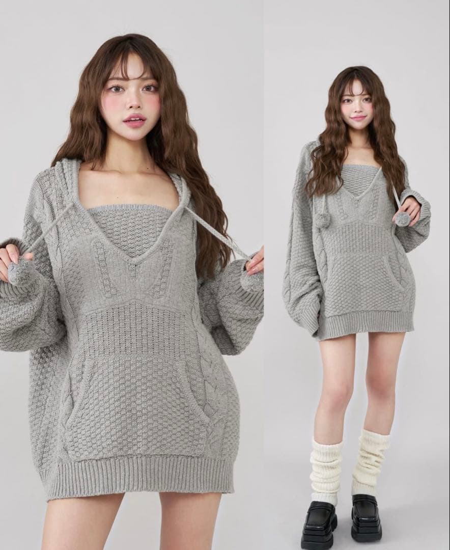 Darich ケーブルDDロゴVネックニットフーディ