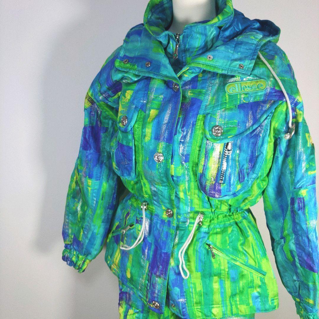 エレッセ　昭和レトロ　レディース　スキーウェア　Lサイズ　上下　ブルー　グリーン