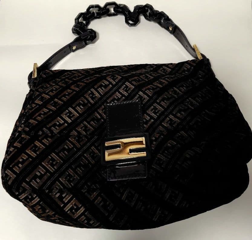 FENDI　ショルダーバッグ　チェーン　ズッキーノ　ベロア素材　保存袋