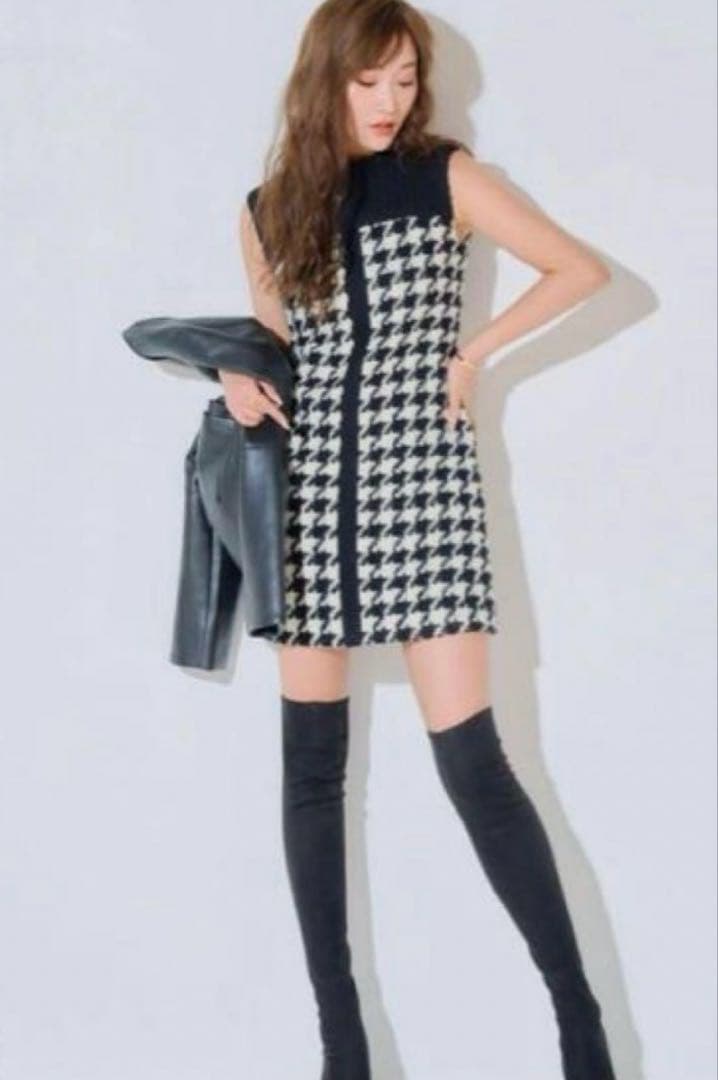 sheller ハウンドトゥースツイードドレス