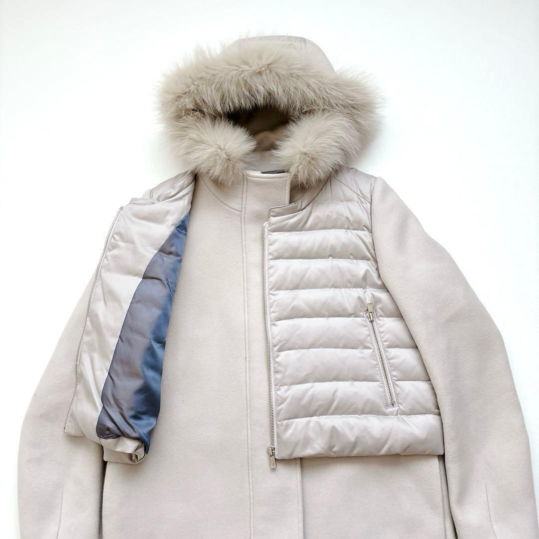 DOUBLE STANDARD ダウン付きメルトンウールコート ファー 36