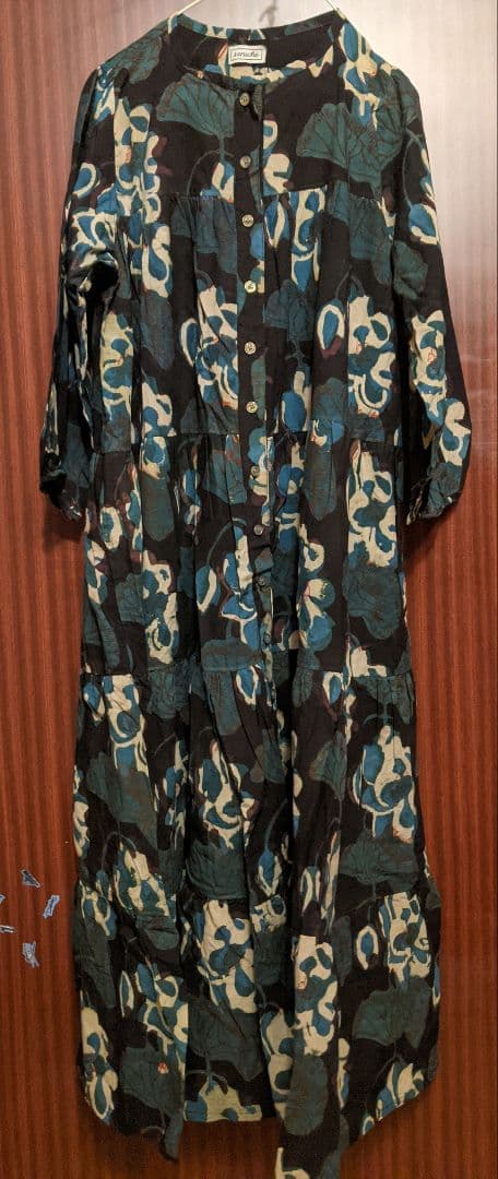 saruche　ブロックプリント ロングワンピース