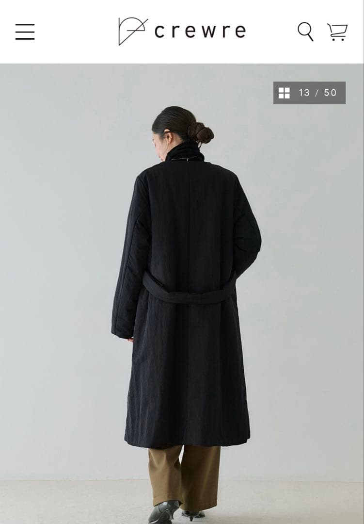 crewre 2wayノーカラーパファーコートスヌード付size3 ブラック