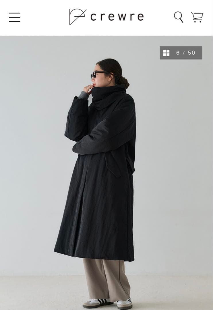 crewre 2wayノーカラーパファーコートスヌード付size3 ブラック