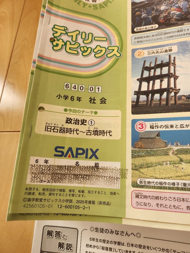 2025年度 サピックス 6年生 社会　欠番なし