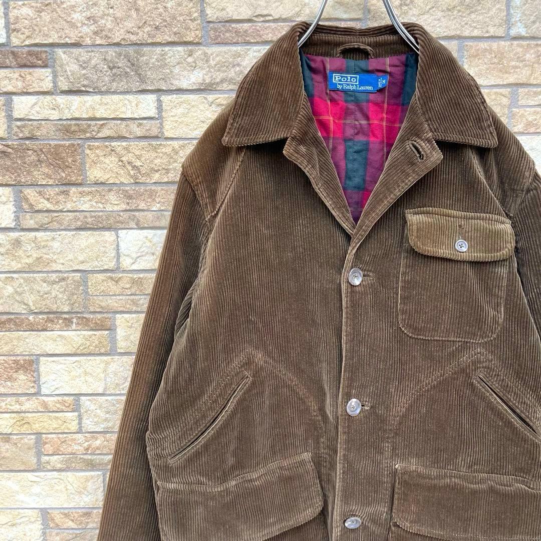 ポロバイラルフローレン チェック 太畝 コーデュロイ ハンティング ジャケット