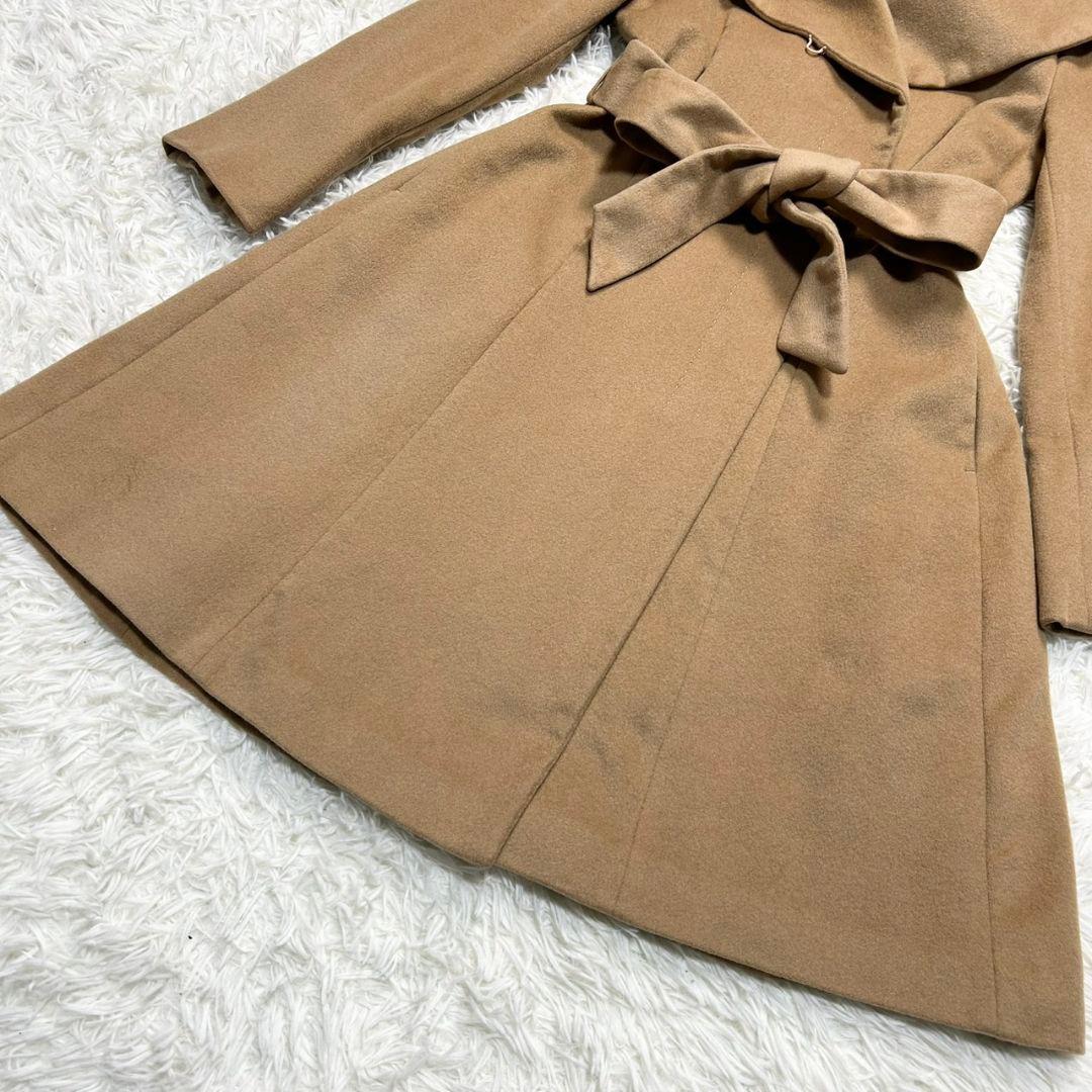 【美品】イネド カシミヤ100% ロングコート 女優襟 Aライン キャメル S