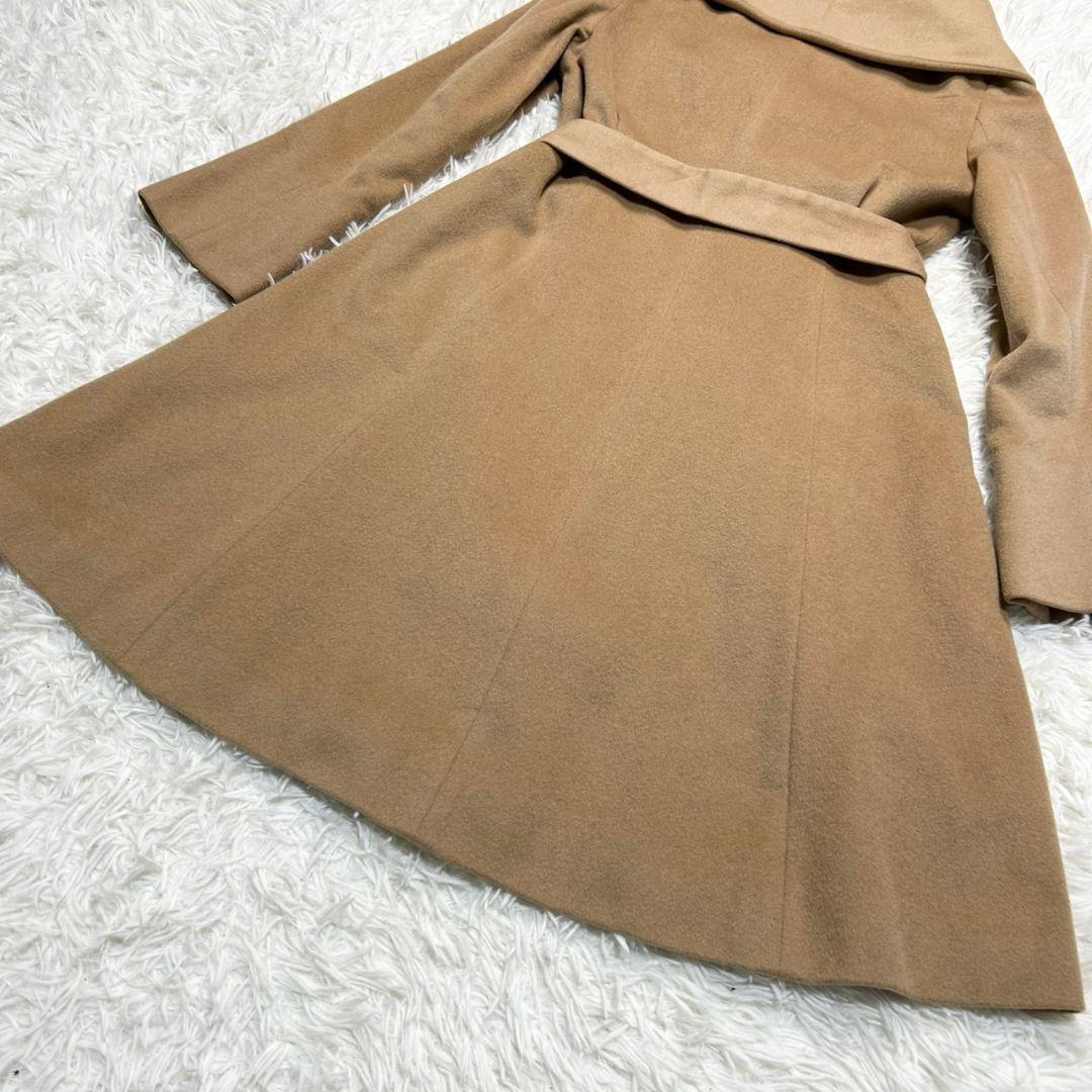 【美品】イネド カシミヤ100% ロングコート 女優襟 Aライン キャメル S