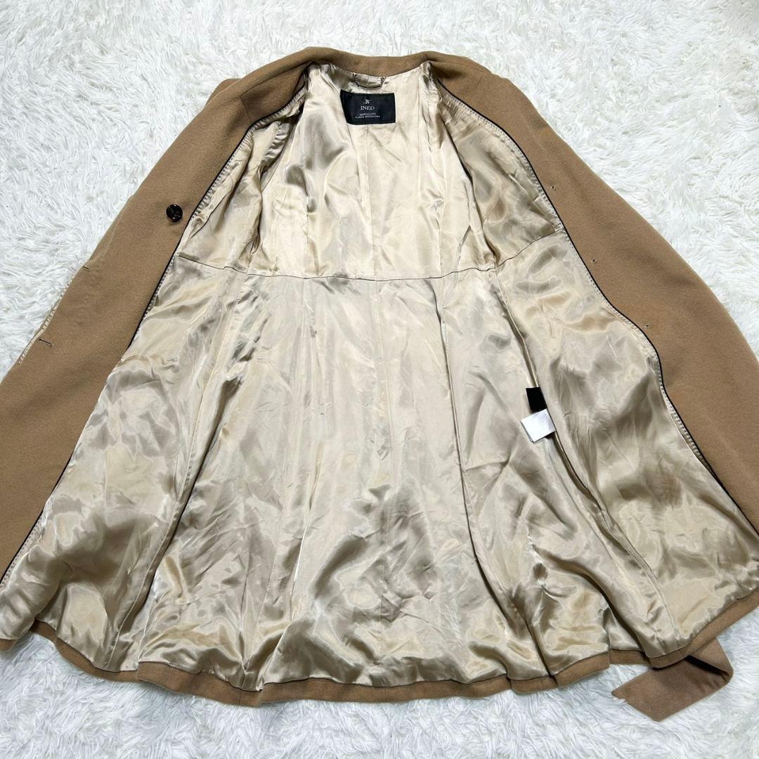 【美品】イネド カシミヤ100% ロングコート 女優襟 Aライン キャメル S