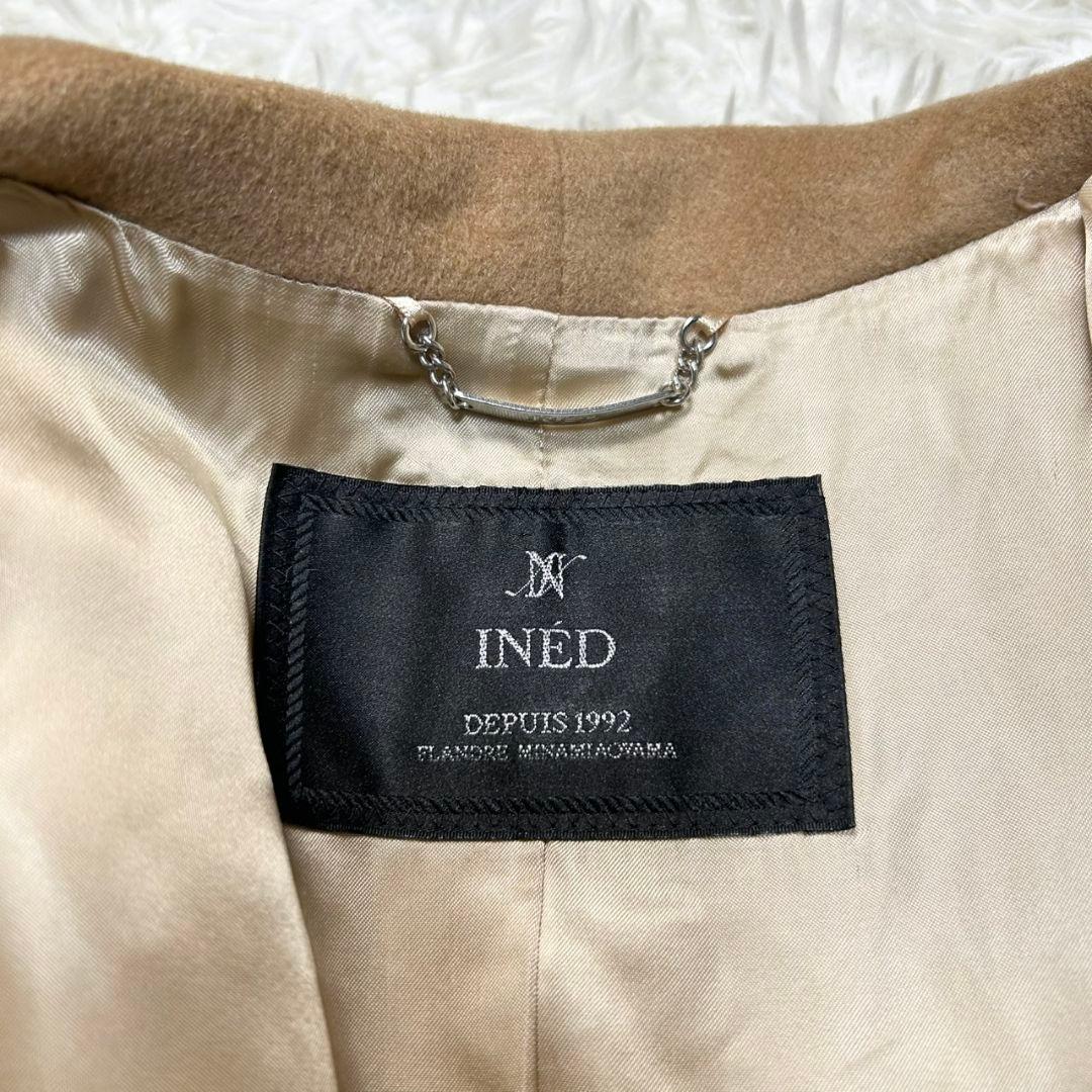 【美品】イネド カシミヤ100% ロングコート 女優襟 Aライン キャメル S