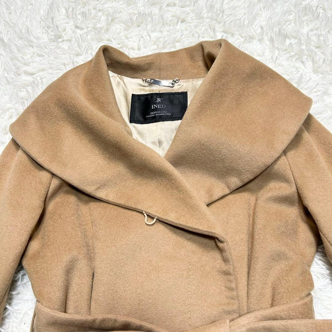 【美品】イネド カシミヤ100% ロングコート 女優襟 Aライン キャメル S