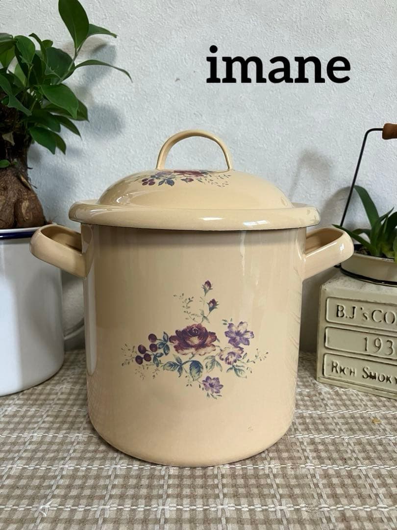 ⑤ imane イマン　日本製 ホーローストッカー キャニスター ローズ　薔薇
