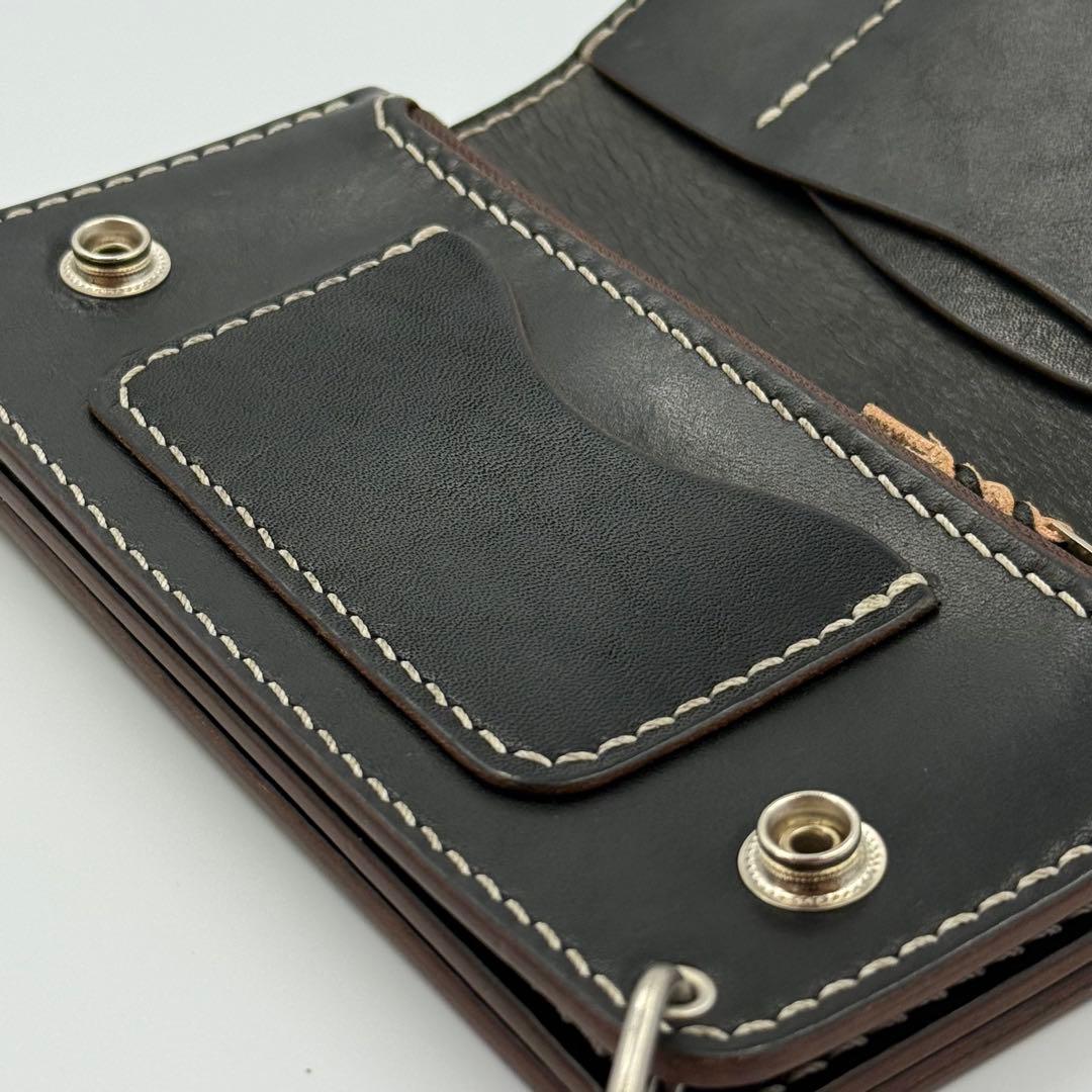 トラッカーウォレット(ブラック) サドルレザー　タロンジッパー　真鍮ニッケル