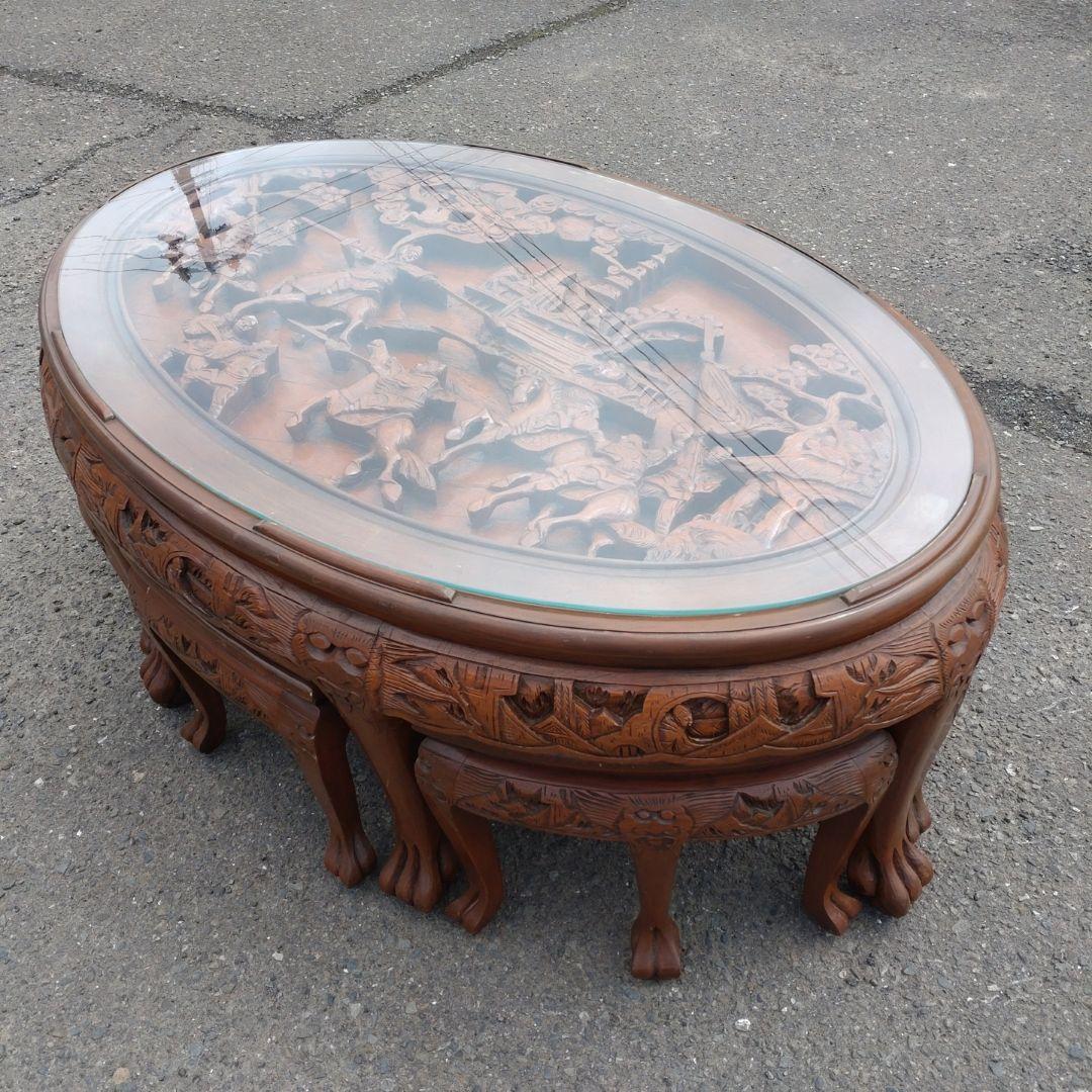 アジアン家具 楕円形木製テーブル　 中国家具