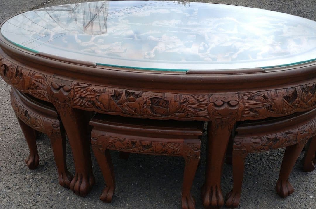 アジアン家具 楕円形木製テーブル　 中国家具