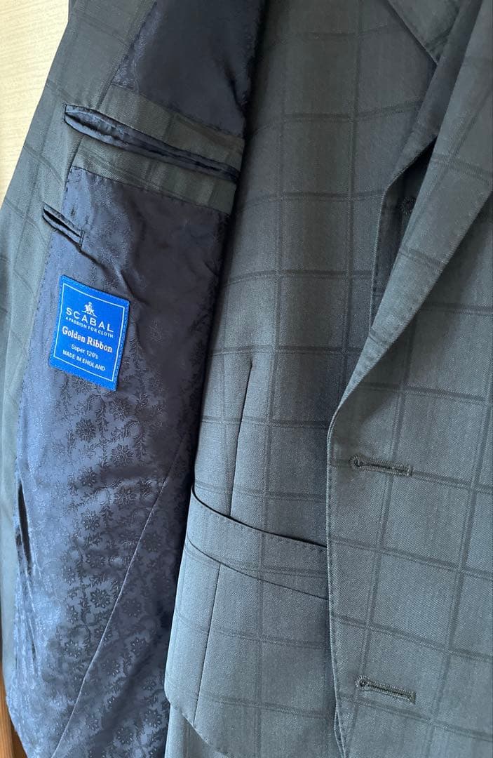 夏物処分 大特価⭐︎英国製スキャバル　3ピーススーツ　グレーチェック