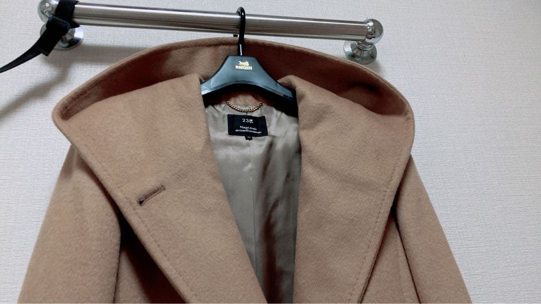 美品　23区　羊毛✖️アンゴラ　ビーバーフーデットコート　キャメル40 Lサイズ