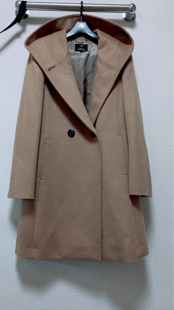 美品　23区　羊毛✖️アンゴラ　ビーバーフーデットコート　キャメル40 Lサイズ