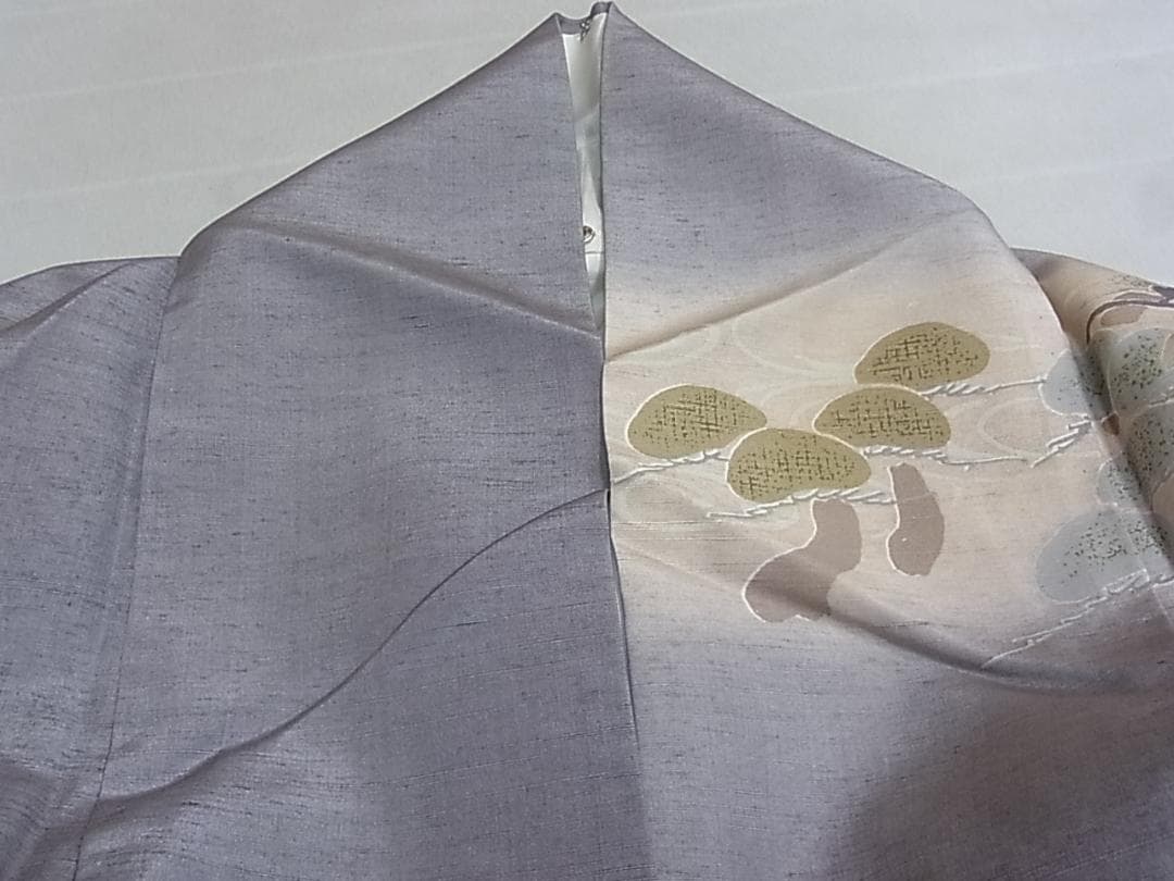 ♦︎きもの結♦︎小糸敬　訪問着　紬地　光琳松に蔦の葉　金彩　正絹♦︎sa129