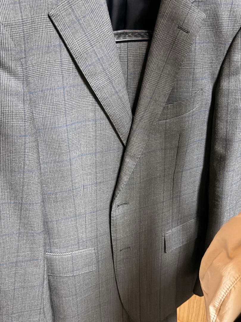 ブラックレーベル 人気Mサイズ相当 38L グレー チェック スーツ 本切羽仕様