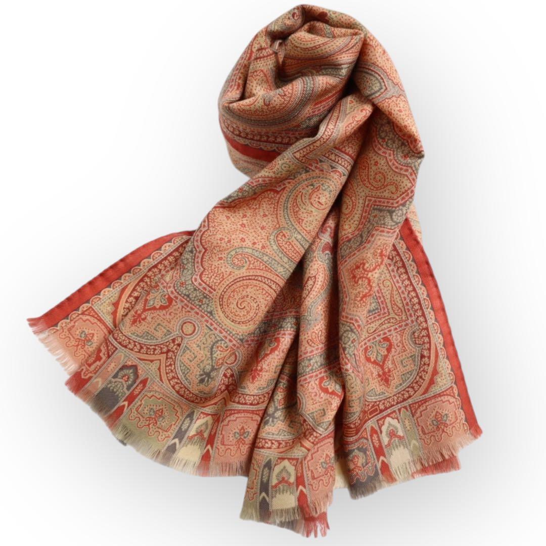 Vintage ETRO エトロ ペイズリー柄 ストール スカーフ ウールシルク